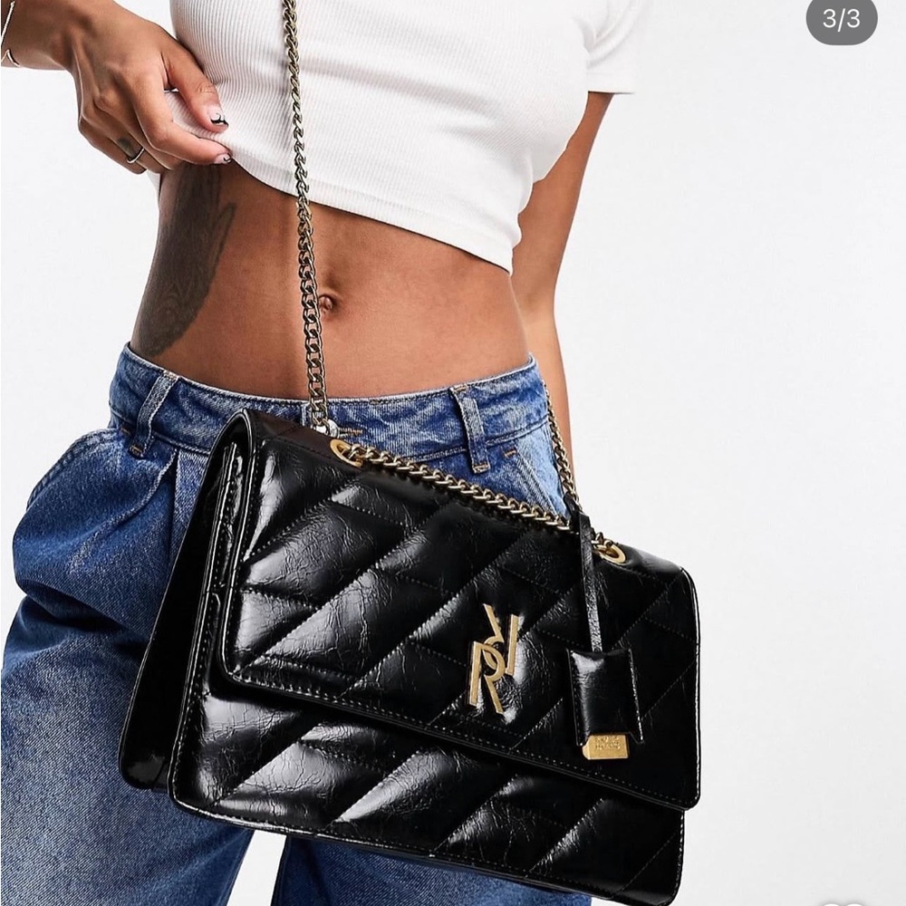 River Island Black Quilted Shoulder Bag with Gold Chain